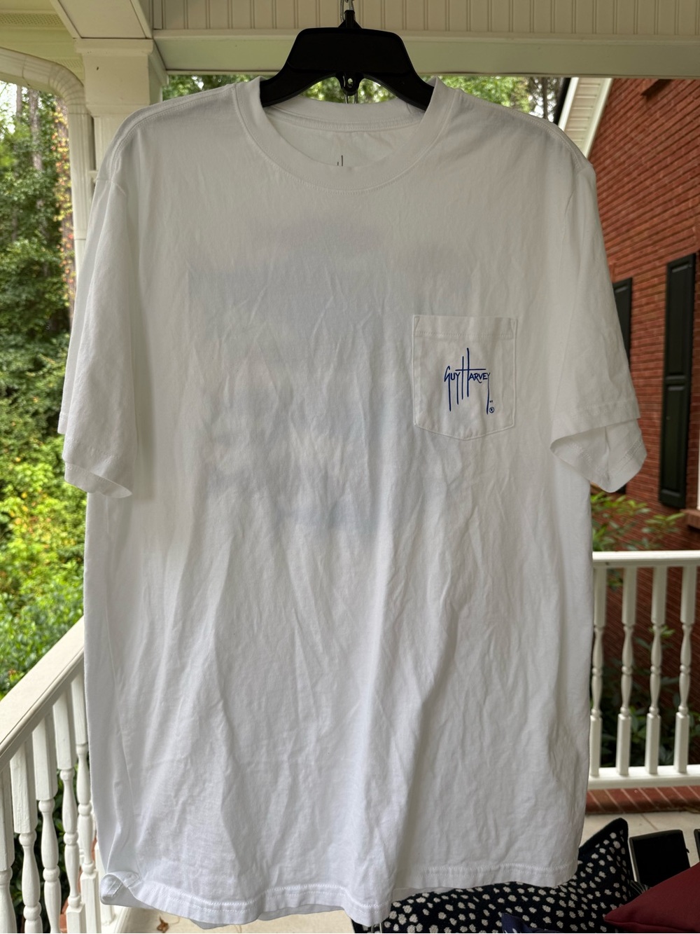 Guy Harvey White Pocket Tee with Blue Chest Logo